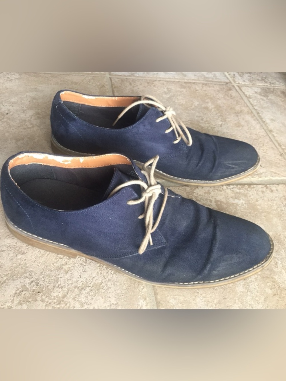 H&M Men's Navy Casual faux suede Shoes with Tan Laces size 11.5